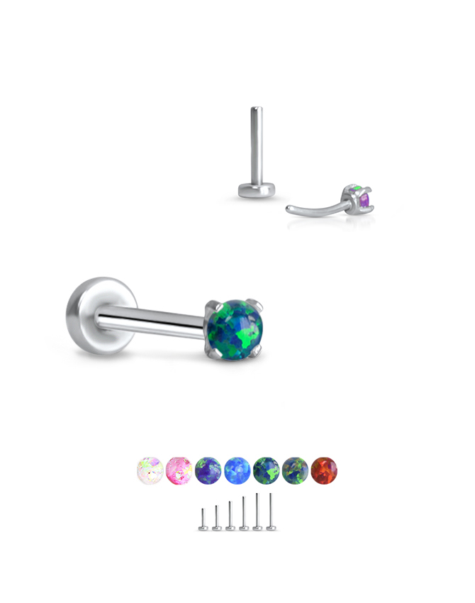 316 Stainless Steel Labret Style Nose Stud Push Pin Opal