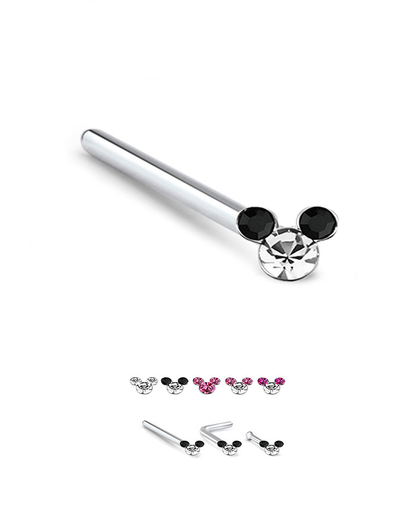 925 Sterling Silver Nose Stud Bone Straight 3mm Mickey Mouse 22G