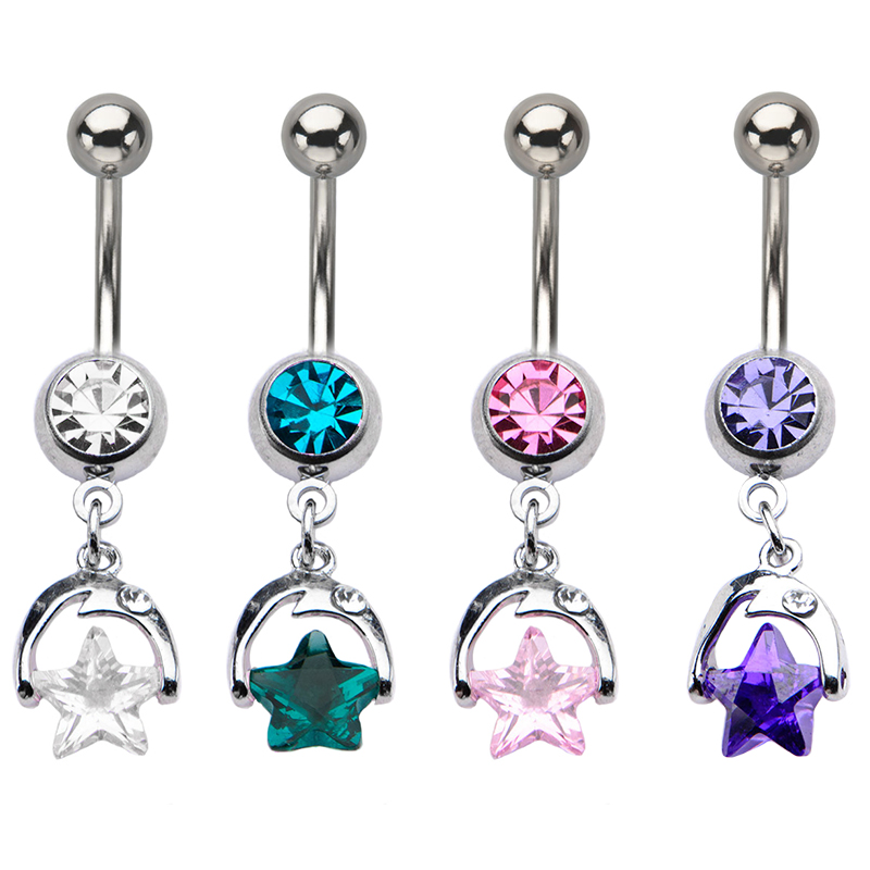 L Surgical Steel Navel Belly Button Ring Star Dangle G