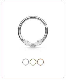 316L Surgical Steel Septum Nose Ring Helix Daith Ear Cartilage Hoop Marquise CZ's 3/8" 16G