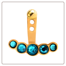 Gold PVD Coated 316L Surgical Steel Blue Zircon 5 Stone Ear Jacket Earrings Choose Your Style & Gauge