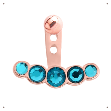 Rose Gold PVD Coated 316L Surgical Steel Blue Zircon 5 Stone Ear Jacket Earrings Choose Your Style & Gauge
