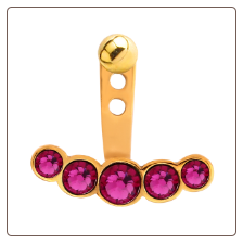 Gold PVD Coated 316L Surgical Steel Fuchsia 5 Stone Ear Jacket Earrings Choose Your Style & Gauge
