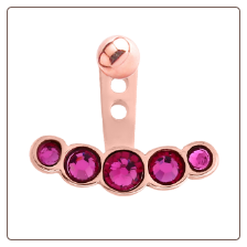 Rose Gold PVD Coated 316L Surgical Steel Fuchsia 5 Stone Ear Jacket Earrings Choose Your Style & Gauge