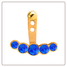 Gold PVD Coated 316L Surgical Steel Blue Opal 5 Stone Ear Jacket Earrings Choose Your Style & Gauge
