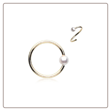 Gold Plated 316L Surgical Steel Seamless Annealed Nose Ring White Pearl CZ Hoop