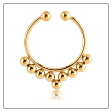 Gold PVD Coated 316L Surgical Steel Fake Septum Clicker Hanger Clip On Non Piercing Nose Ring Hoop Beaded