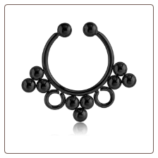 Black PVD Coated 316L Surgical Steel Fake Septum Clicker Hanger Clip On Non Piercing Nose Ring Hoop Beaded