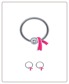 316L Surgical Steel or Titanium Pink Ribbon Captive Bead Charm Nose Ring, Tragus, Ear Cartilage Hoop