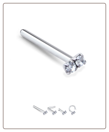 925 Sterling Silver Nose Ring Stud 2 Stone - Choose Your Style 22G