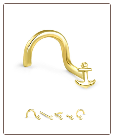 14KT Yellow Gold Nose Stud Anchor - Choose Your Gauge & Style