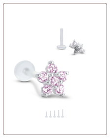 Bioflex Labret Style Push Pin Nose Stud or Nose Screw 6.5mm Flower