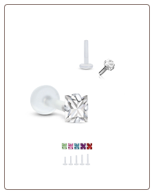 Bioflex Labret Style Push Pin Nose Stud or Nose Screw 3mm Square CZ