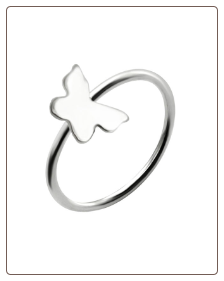 925 Sterling Silver Nose Ring Hoop, Helix, Tragus, Daith, Ear Cartilage Butterfly 9/32" - 7mm 22G