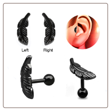 Anodized Black 316L Surgical Steel Ear Cartilage Earring Helix Tragus Piercing Right or Left Feather
