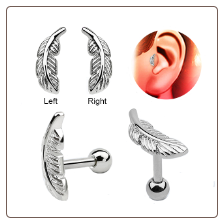 316L Surgical Steel Ear Cartilage Earring Helix Tragus Piercing Right or Left Feather