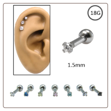 Ear Cartilage Jewelry 316L Surgical Steel Small 1.5mm CZ 18G