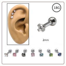Ear Cartilage Jewelry 316L Surgical Steel 2mm CZ 18G