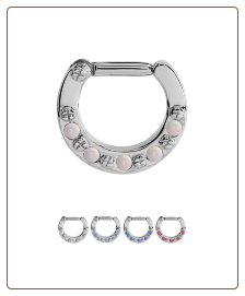**BLOW OUT SALE** 316L Surgical Steel Hinged Septum Clicker Faux Opal 16G