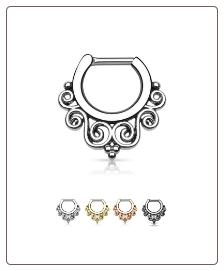 316L Surgical Steel/Brass Hinged Septum Clicker Tribal Swirls - Choose Your Color & Gauge