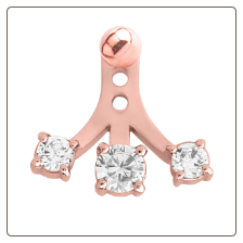 Rose Gold PVD Coated 316L Surgical Steel Triple CZ Stone Ear Jacket Earrings Choose Your Style & Gauge