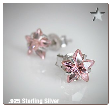 925 Sterling Silver Earrings Star 4mm Pink