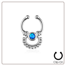 **BLOW OUT SALE** Fake Septum Clicker Hanger Clip On Non Piercing Blue Opal Nose Ring Hoop Indian