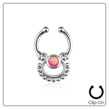 **BLOW OUT SALE** Fake Septum Clicker Hanger Clip On Non Piercing Pink Opal Nose Ring Hoop Indian