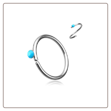 **BLOW OUT SALE** 316L Surgical Steel Seamless Annealed Nose Ring Turquoise CZ Hoop 20G