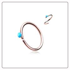 **BLOW OUT SALE** Rose Gold Plated 316L Surgical Steel Seamless Annealed Nose Ring Turquoise CZ Hoop 20G
