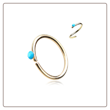 **BLOW OUT SALE** Gold Plated 316L Surgical Steel Seamless Annealed Nose Ring Turquoise CZ Hoop 20G