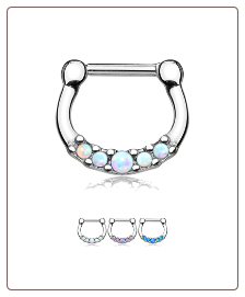 100% Surgical Steel Hinged Septum Clicker Faux Opal 1/4" 16G