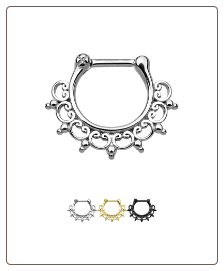 100% Surgical Steel Hinged Septum Clicker Tribal 3/8" 16G