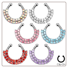 **BLOW OUT SALE** Fake Septum Clicker Hanger Clip On Non Piercing Nose Ring Hoop CZ