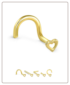 14KT Yellow Gold Nose Stud Hollow Heart - Choose Your Gauge & Style