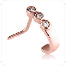 **BLOW OUT SALE** Rose Gold PVD Coated 316L Surgical Steel L Bend Nose Hugger Triple CZ  20G
