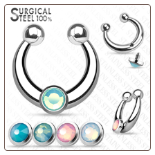 **BLOW OUT SALE** Fake Septum Clicker Hanger Clip On Non Piercing Nose Ring Hoop With 4 Opalite Gem Inserts