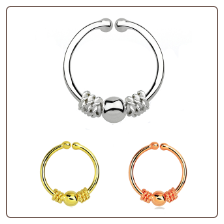 925 Sterling Silver Fake Septum Clicker Hanger Clip On Nose Ring Hoop Balinese Wire & Ball - Choose Your Color