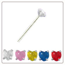 **BLOW OUT SALE** 925 Sterling Silver Nose Stud Straight or L Bend -Choose Your Color 3mm Heart CZ 22G