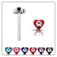 **BLOW OUT SALE** 925 Sterling Silver Nose Stud Straight or L Bend -Choose Your Color Heart
