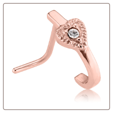 **BLOW OUT SALE** Rose Gold PVD Coated 316L Surgical Steel L Bend Nose Hugger Heart CZ  20G