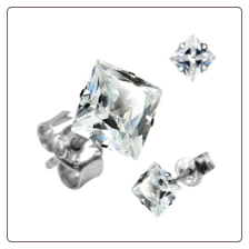 925 Sterling Silver Earrings Square 3mm  Diamond