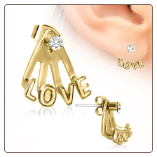 **BLOW OUT SALE** 316L Surgical Steel Gold Plated , EAR JACKET,  LOVE 22G