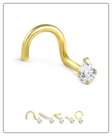 14KT Yellow Gold Nose Stud Pear CZ - Choose Your Gauge & Style