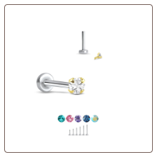 14KT Yellow Gold 316L Surgical Steel Labret Style Nose Monroe Stud Screw Post Round CZ