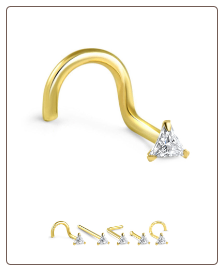 14KT Yellow Gold Nose Stud Single Triangle CZ - Choose Your Gauge & Style