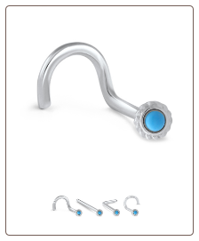 18K Solid White Gold Nose Screw Turquoise -Choose Your Style 20G