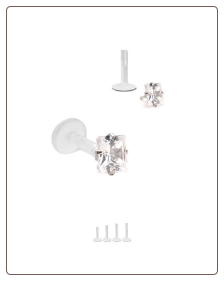 Bioflex Labret Style Push Pin Nose Stud or Nose Screw 6mm CZ Square 18G 16G