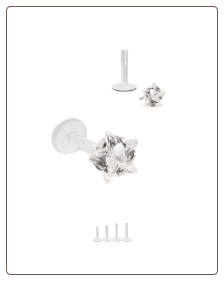 Bioflex Labret Style Push Pin Nose Stud or Nose Screw 5mm CZ Star 18G 16G