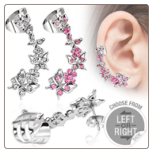 **BLOW OUT SALE** 316L Surgical Steel Dangle Earring Cuff Cartilage Jewelry Butterfly CZ 20G